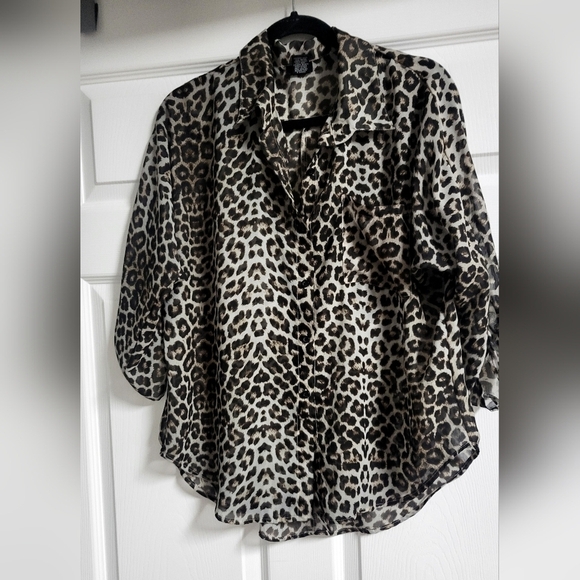 Rue21 Tops - Rue 21 - Womens, Sheer Leopard Print, 3/4 Sleeves Blouse - Size L